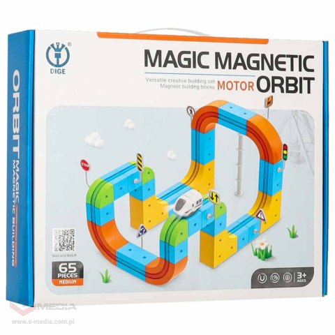 Klocki magnetyczne konstrukcyjne tor wyścigowy pociągi 65 elementów